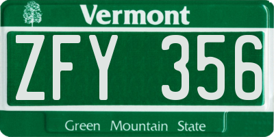 VT license plate ZFY356