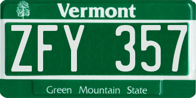 VT license plate ZFY357
