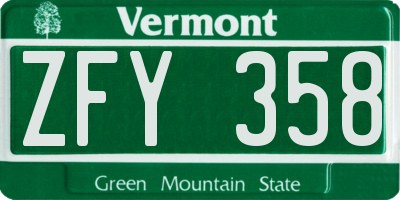VT license plate ZFY358