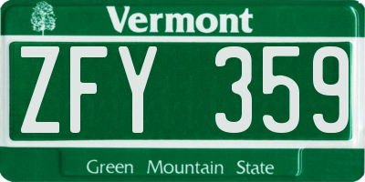 VT license plate ZFY359