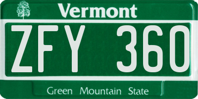 VT license plate ZFY360