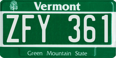 VT license plate ZFY361