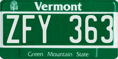 VT license plate ZFY363
