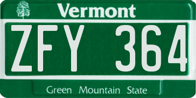 VT license plate ZFY364