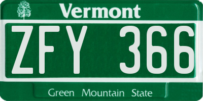 VT license plate ZFY366
