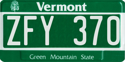 VT license plate ZFY370