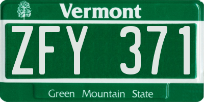 VT license plate ZFY371