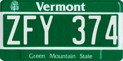 VT license plate ZFY374
