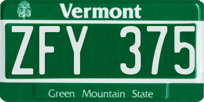 VT license plate ZFY375