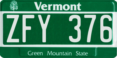 VT license plate ZFY376