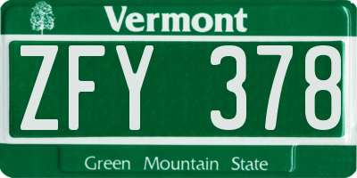 VT license plate ZFY378