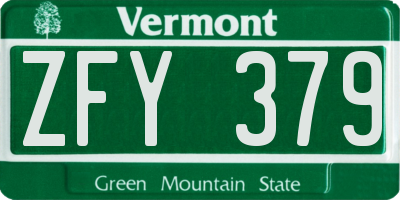 VT license plate ZFY379