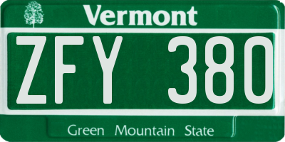 VT license plate ZFY380