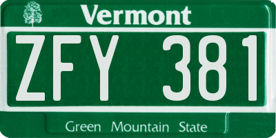 VT license plate ZFY381