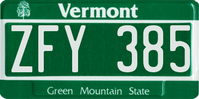 VT license plate ZFY385