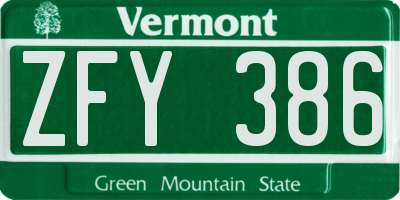VT license plate ZFY386