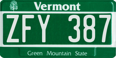 VT license plate ZFY387