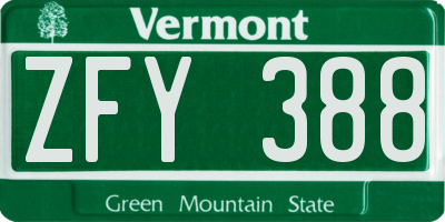 VT license plate ZFY388