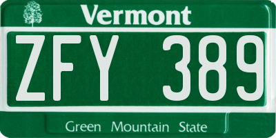 VT license plate ZFY389