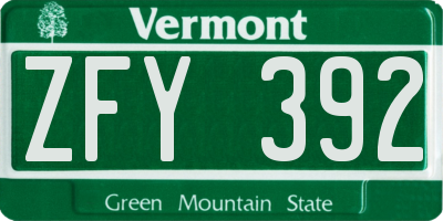 VT license plate ZFY392