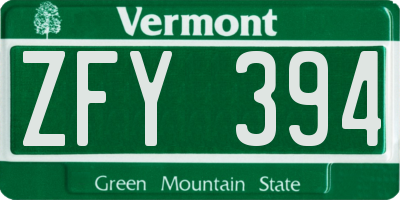 VT license plate ZFY394