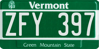 VT license plate ZFY397
