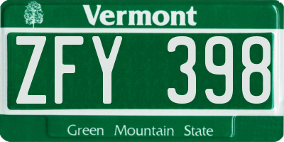 VT license plate ZFY398