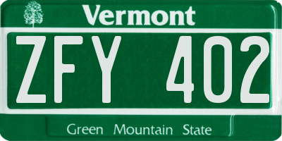 VT license plate ZFY402