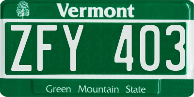VT license plate ZFY403