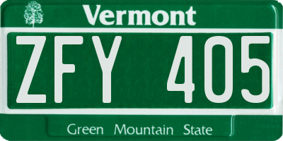 VT license plate ZFY405