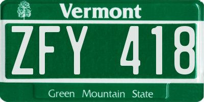 VT license plate ZFY418