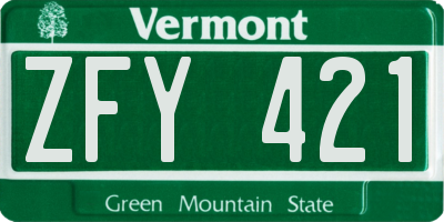 VT license plate ZFY421