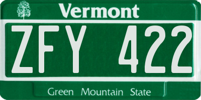 VT license plate ZFY422