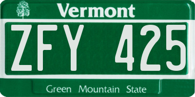 VT license plate ZFY425