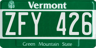 VT license plate ZFY426