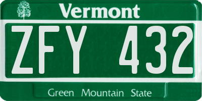 VT license plate ZFY432