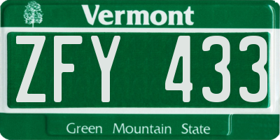 VT license plate ZFY433