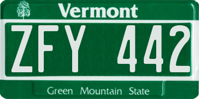 VT license plate ZFY442