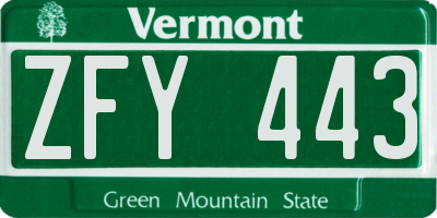VT license plate ZFY443