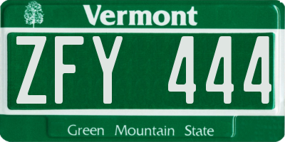 VT license plate ZFY444
