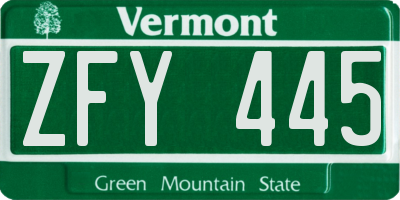 VT license plate ZFY445