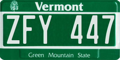 VT license plate ZFY447