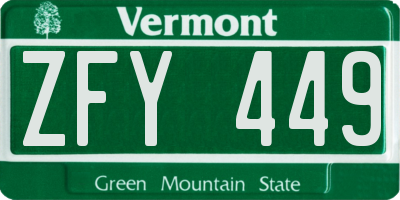 VT license plate ZFY449