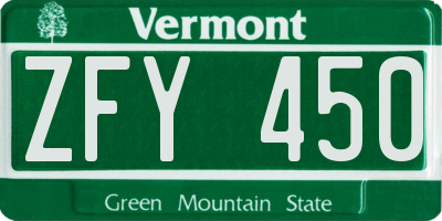 VT license plate ZFY450