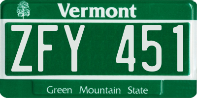VT license plate ZFY451