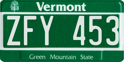 VT license plate ZFY453
