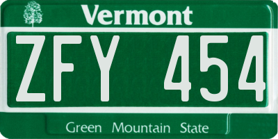 VT license plate ZFY454