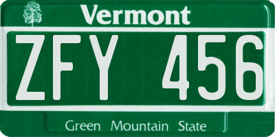 VT license plate ZFY456