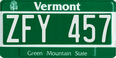 VT license plate ZFY457