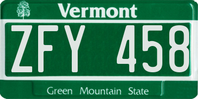 VT license plate ZFY458